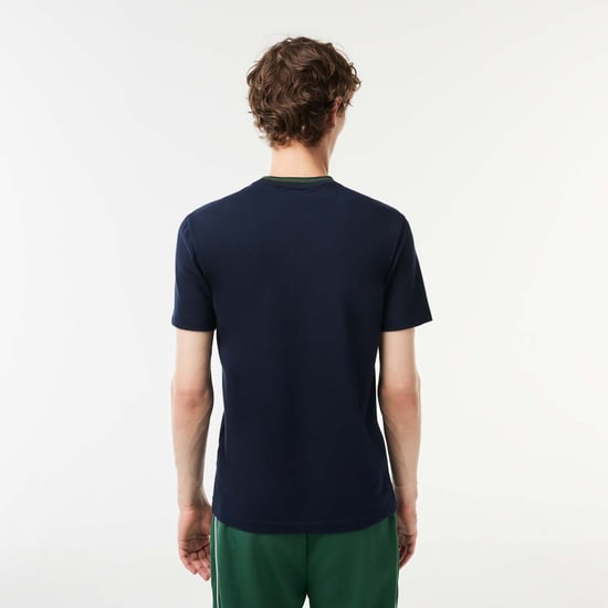 Men's Lacoste Stripe Collar Stretch Piqué T-Shirt in Navy