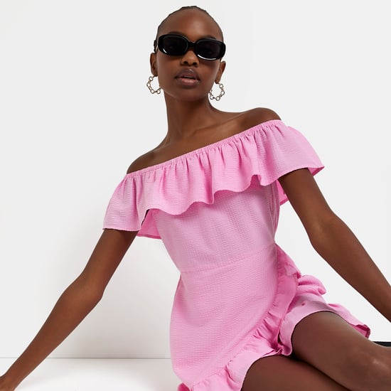 River Island Womens Playsuit Pink Bardot Frill
