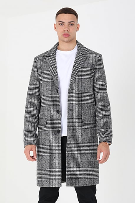 Grey 'Augustine' Checked Single Breasted Formal Coat