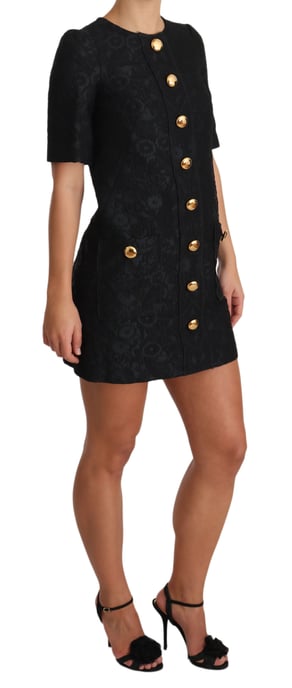 Dolce & Gabbana Women's Black Button Embellished Jacquard Mini Dress - Image 4