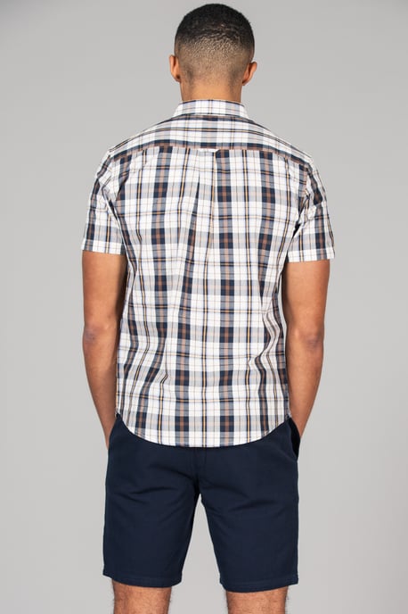 Cotton Short Sleeve Button-Up Checked Shirt