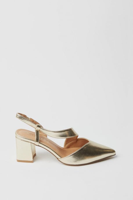 Wide Fit Eve Asymmetric Strap Block Heel Pointed Court Shoes - Image 2