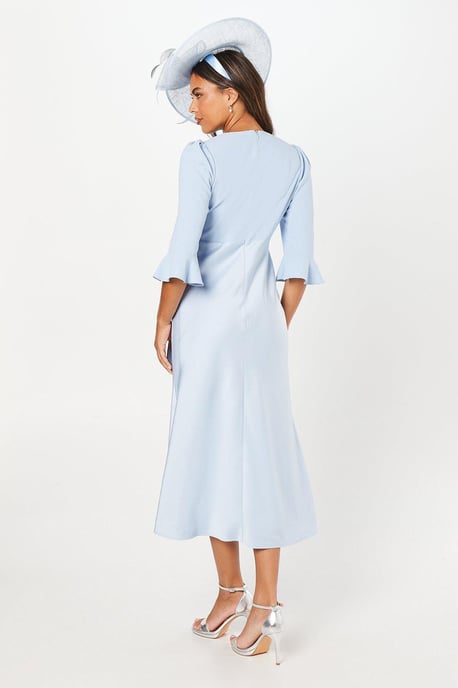 Ruffle Sleeve Satin Back Crepe Wrap Dress
