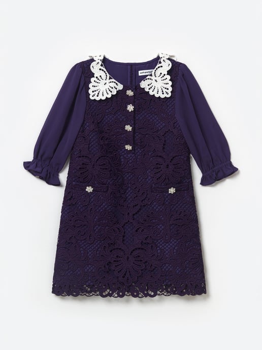 Self Portrait Girls Lace Mini Dress in Navy