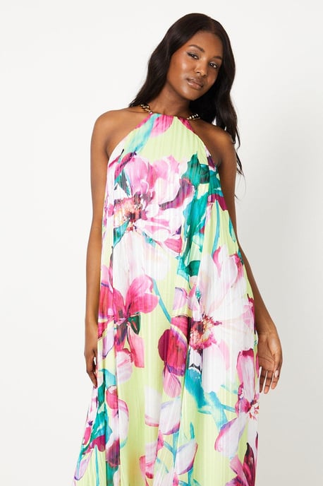Printed Chain Trapeze Maxi Dress