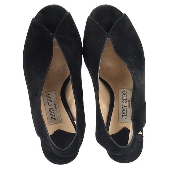 Jimmy Choo Shar 85 Peep-Toe Slingback Pumps in Black Suede - Image 6