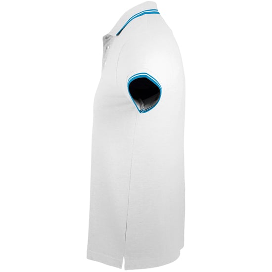 SOLS Mens Pasadena Tipped Short Sleeve Pique Polo Shirt (White/Aqua Blue)