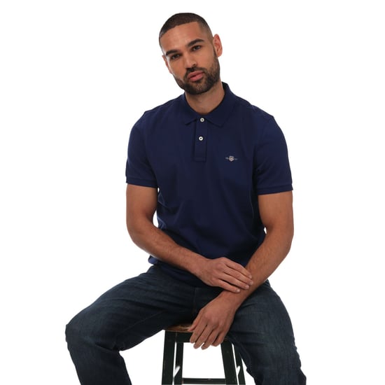 Men's Gant Regular Fit Shield Pique Polo in Navy