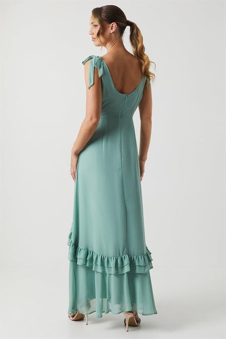 Petite Tie Shoulder Chiffon Maxi Bridesmaids Dress