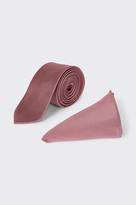 Slim Rose Pink Tie And Pocket Square Set - Image 2