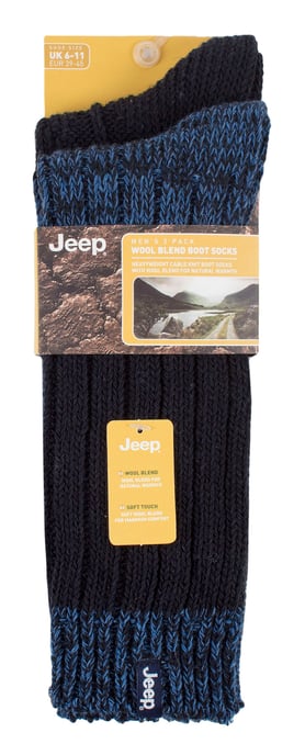 Mens Wool Hiking Socks | Jeep | Heavyweight Ribbed Cable Knit Wool Blend Boot Socks | Breathable Outdoor Socks - Navy / Blue - Image 2