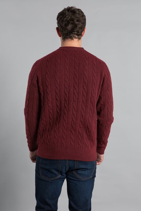 Wine Rope Cable Knit Crew Neck Jumper