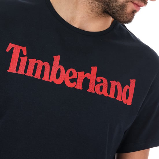 Men's Timberland Season Linear Logo Crew T-Shirt in Navy