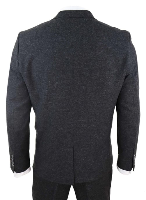 Mens 3 Piece Black Wool Tweed Vintage Retro Suit - Image 6