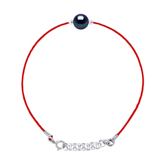 DIADEMA - Bracelet - Red Nylon - Freshwater Pearl - Black Tahiti
