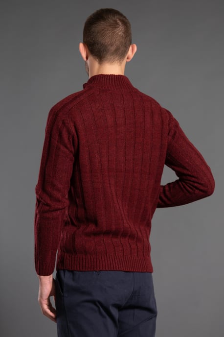 Red 1/4 Zip Funnel Neck Cable Knit Jumper