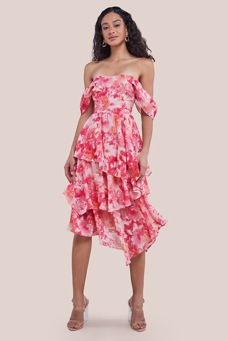 Bardot Asymmetric Handkerchief Tier Midaxi