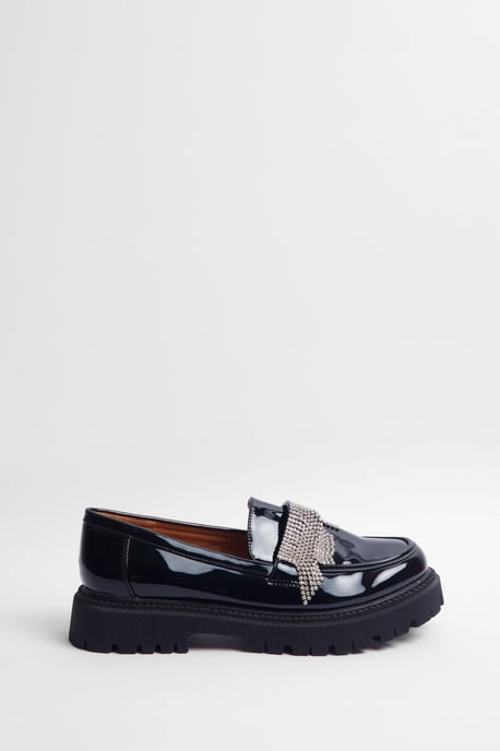 Diamante Trim Tassel Patent Loafers