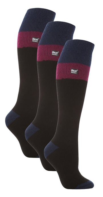 Värmehållare - 3-pack termiska knästrumpor för damer | WoMens tjocka vinter 2.3 TOG långa skidstrumpor - Svart / Fuchsia - Image 1