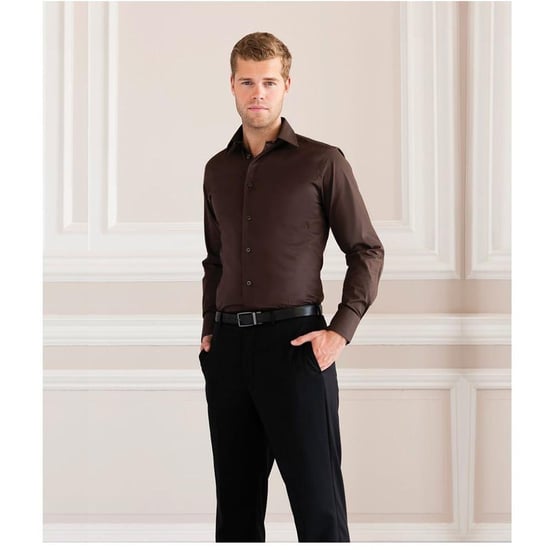 Russell Collection Mens Long Sleeve Easy Care Fitted Shirt (Chocolate) - Image 5