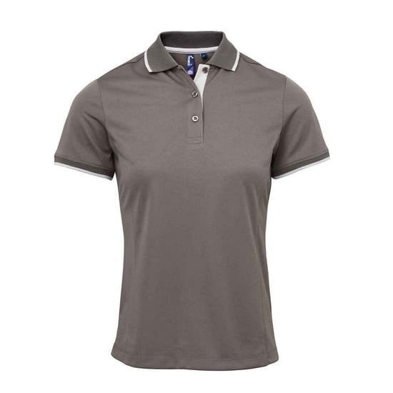 Premier Dames/Dames Coolchecker Contrast Piqué Poloshirt (Donkergrijs/zilver) - Image 1