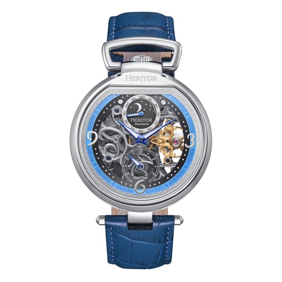 Heritor Automatic Lincoln Leather-Band Skeleton Watch with Moon Phase