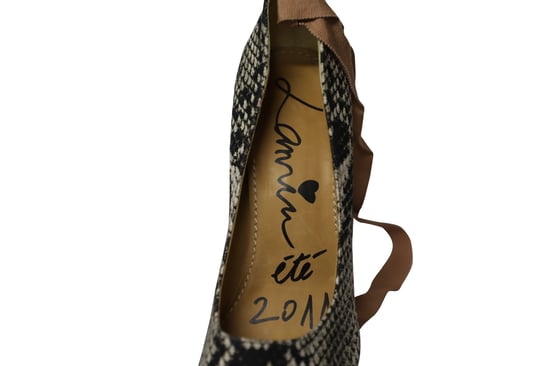 Lanvin Ribbon Strap Wood Wedge Peep-toe Sandals in Phyton Print Leather - Image 6