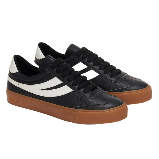 Superga Unisex 4834 Club S Swallow Contrast Detail Vegan Leather Trainers voor volwassenen (Zwart/Gum) - Image 3