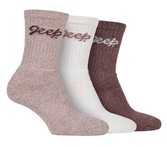 Womens Hiking Boot Socks | Jeep | Ladies Ribbed Outdoor Cushioned Socks with Reinforced Heel and Toe - Tan / Cream - Image 1