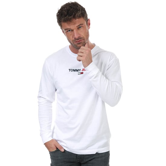 Men's Tommy Hilfiger Contrast Linear Logo Long Sleeve T-Shirt in White