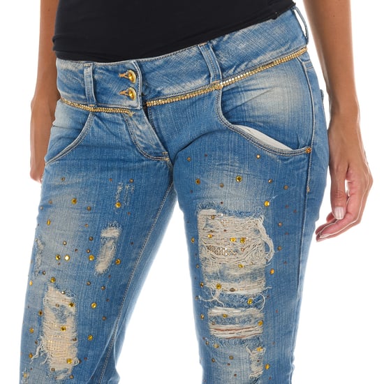 Long Denim Pants worn and torn effect 10DB50128 woman - Image 2