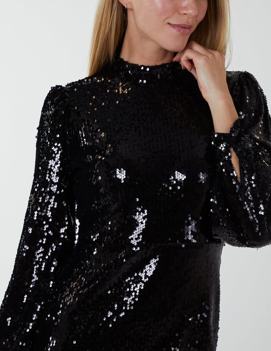 High Neck Balloon Sleeve Bodycon Dress
