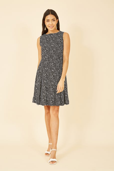 Black Spot Print Skater Dress