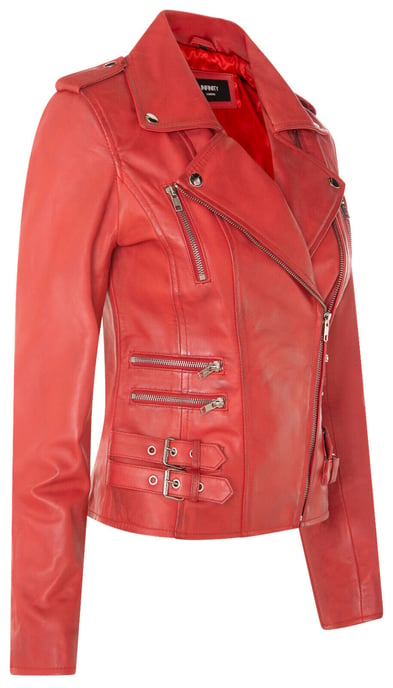 Ladies leather Brando biker jacket-Loddon