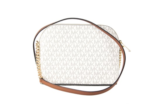 Michael Kors Women's Jet Set Travel Medium Leather X Cross Dome Crossbody Handbag (Vanilla Signature/Gold) - Image 2