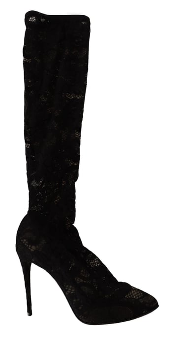 Dolce & Gabbana Women's Black Stretch Socks Taormina Lace Boots Shoes - Image 6
