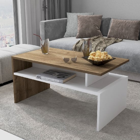HOMEMANIA Ada Coffee Table, in White, Walnut