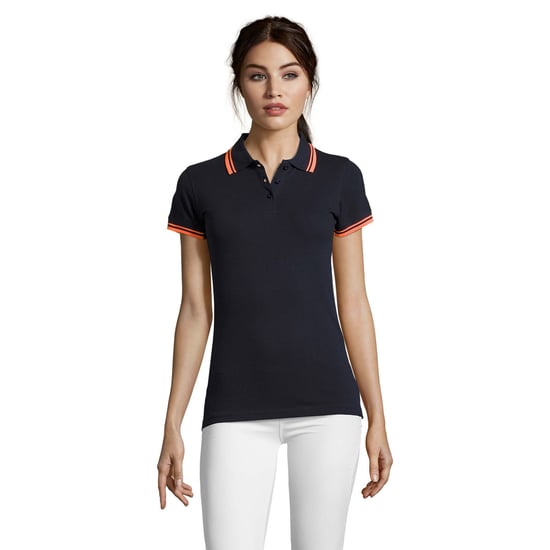 SOLS Dames/dames Pasadena getipt korte mouw Pique Polo Shirt (Franse marine/Neon Orange) - Image 4
