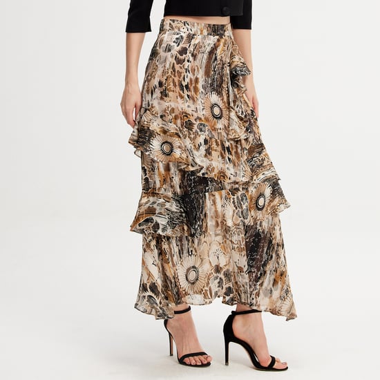 Long chiffon skirt with ruffles floral print - Image 2