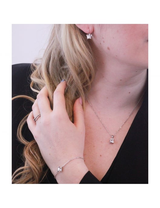 Simple Square Set and Box - Silver and crystal - Image 2