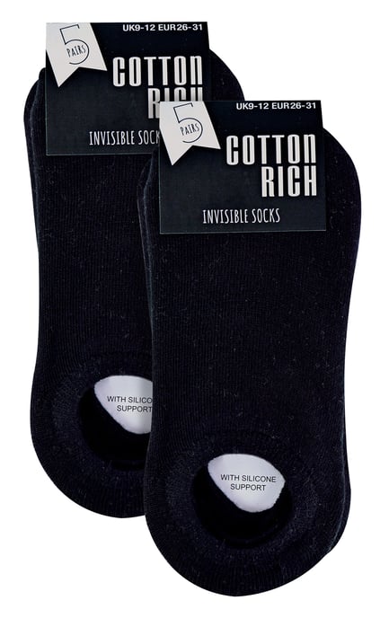 10 Pair Multipack Kids Invisible Socks | Sock Snob | Breathable White No Show Socks for Girls & Boys - Black - Image 2