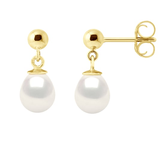 Earrings in Yellow Gold and Real Cultured Freshwater Pearls Pear 7-8 mm - Image 1