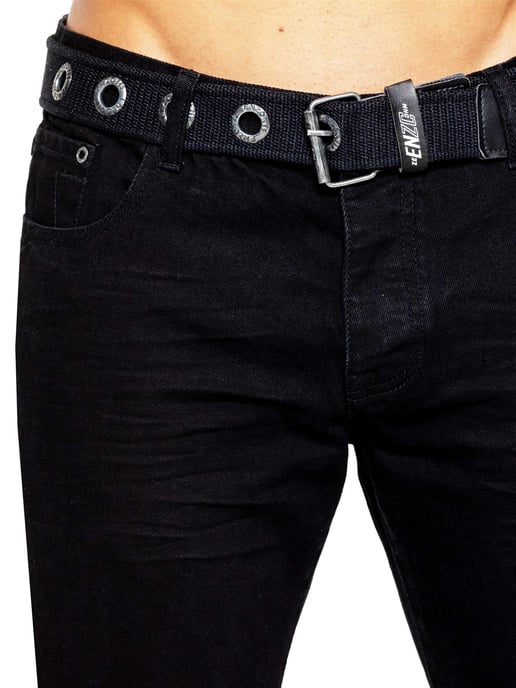 Enzo Mens Denim Straight Fit Jeans - Black