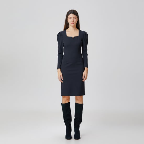 Puffy sleeves fitted dress - Image 1
