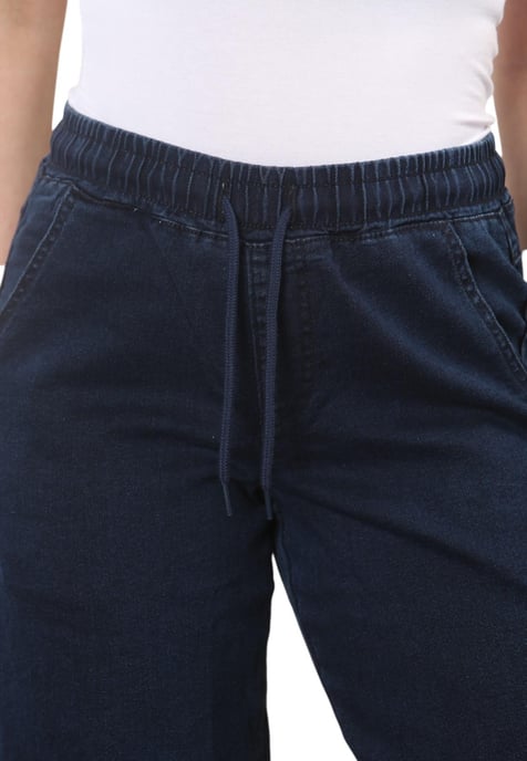 MYT Womens Elasticated High Waist Wide Leg Jeans in Donkerblauw - Image 4