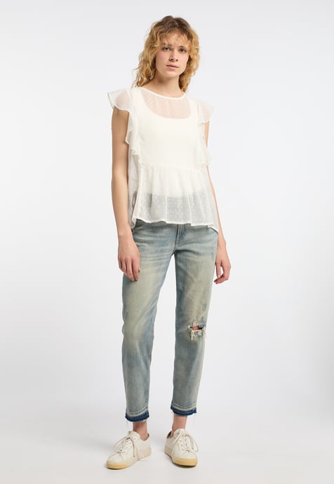 Dreimaster blouse met korte mouwen Dames wolwit - Image 2