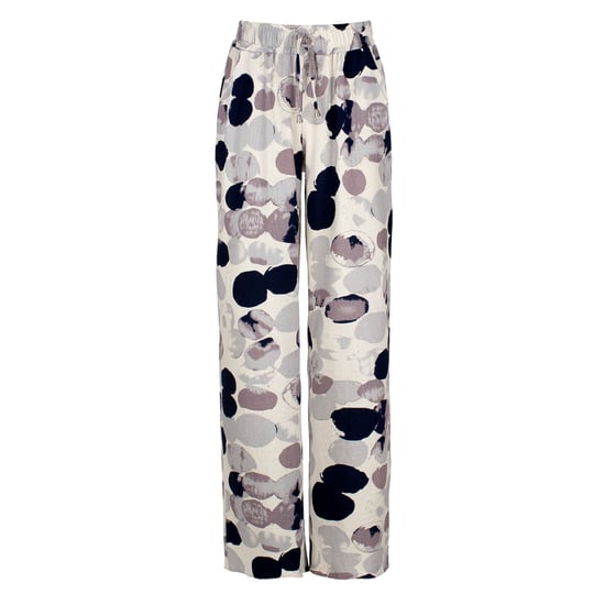 Grey Print Linen Style Wide Leg Pants