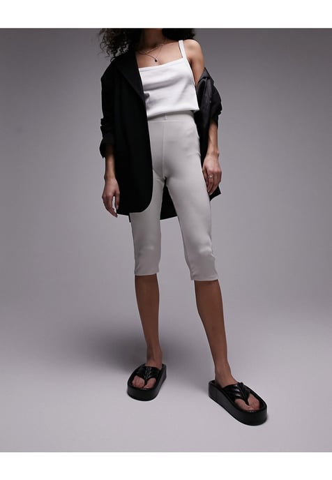 Topshop ribbed cropped legging in off white