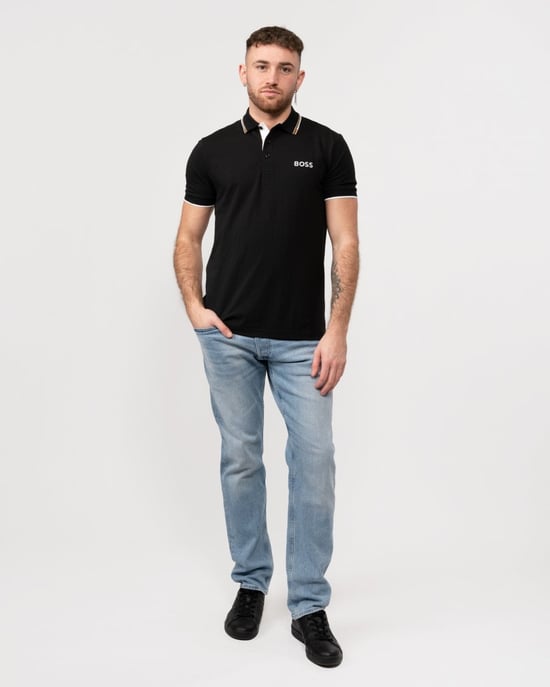 BOSS Green Paddy Pro Mens Cotton Blend Polo Shirt With Contrast Logos - Image 3