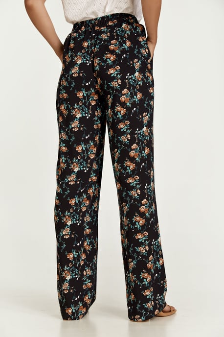 Black Floral Wide Leg Pants - Image 4